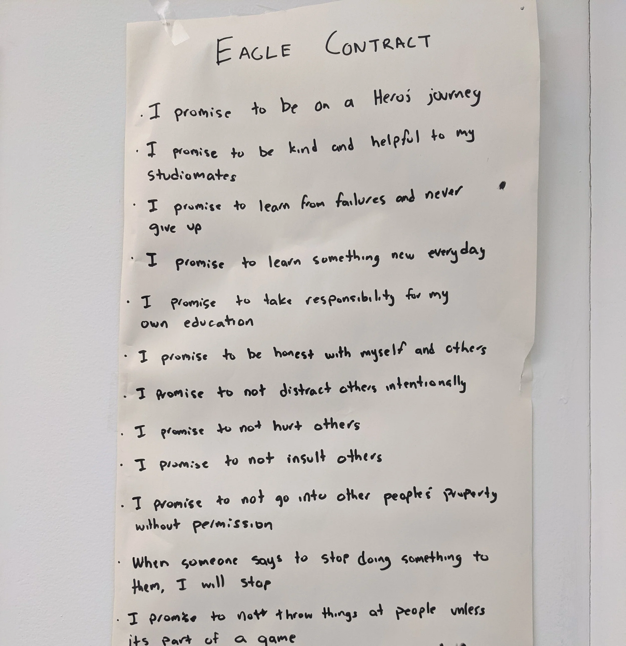 Student contract at Learner-Driven School in Columbus, OH