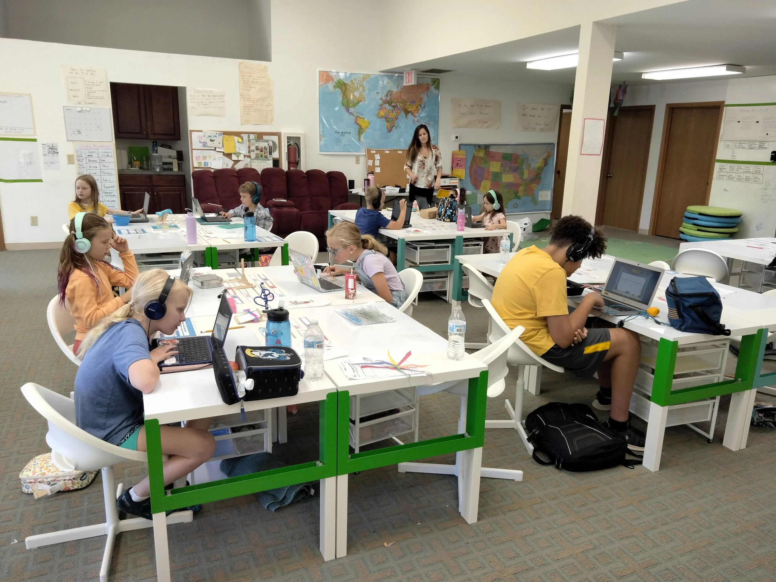 Elementary students studying at Acton Academy