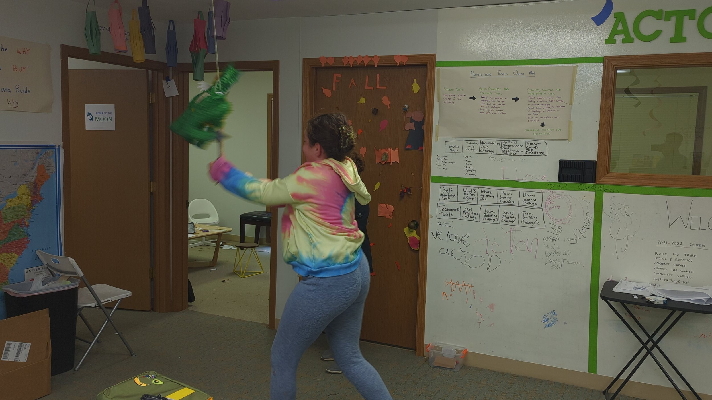 Acton Academy Columbus (Private school) Student completes a grade level in 9 weeks and celebrates by "slaying a dragon"