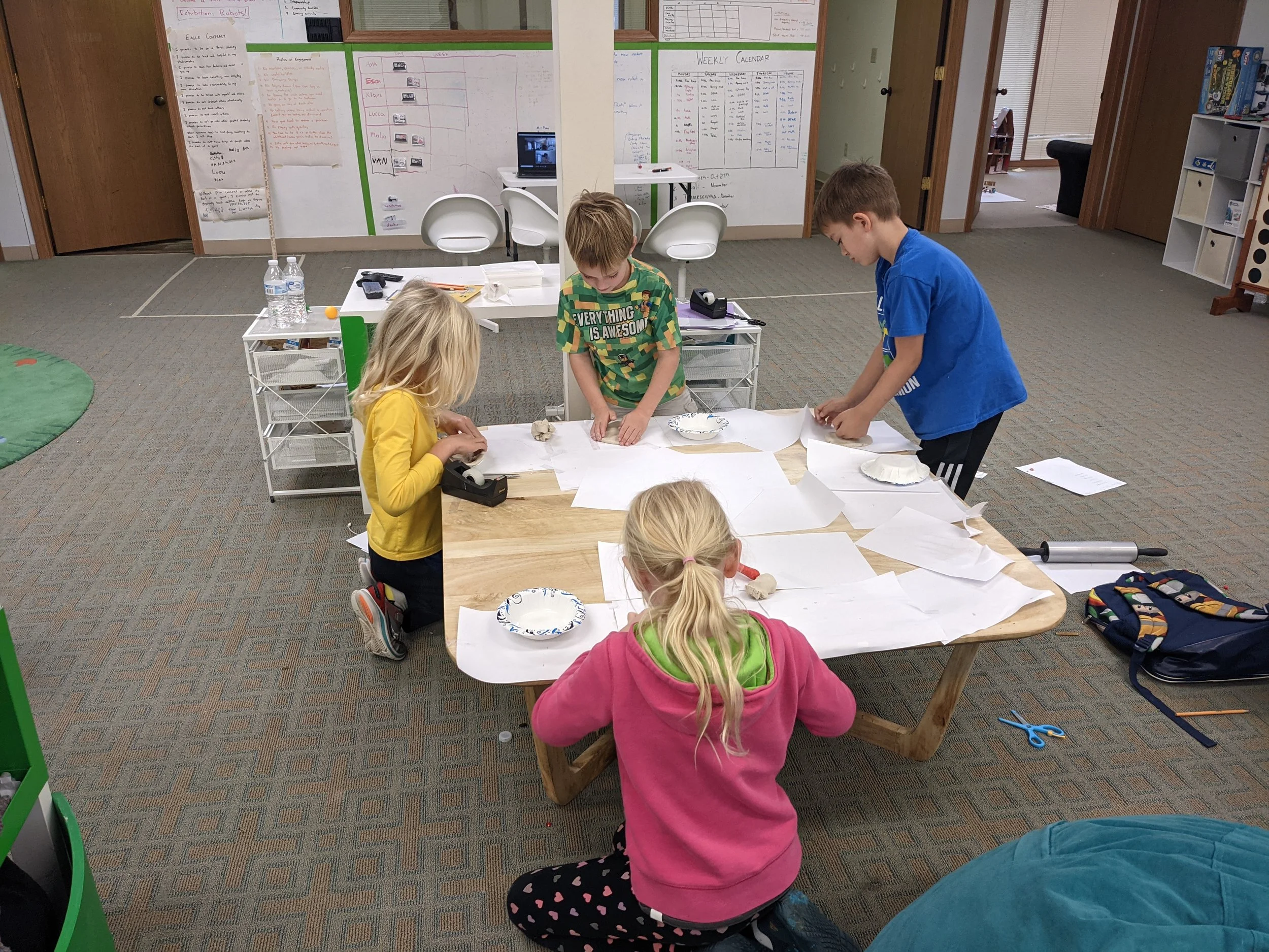 Elementary students working on clay project