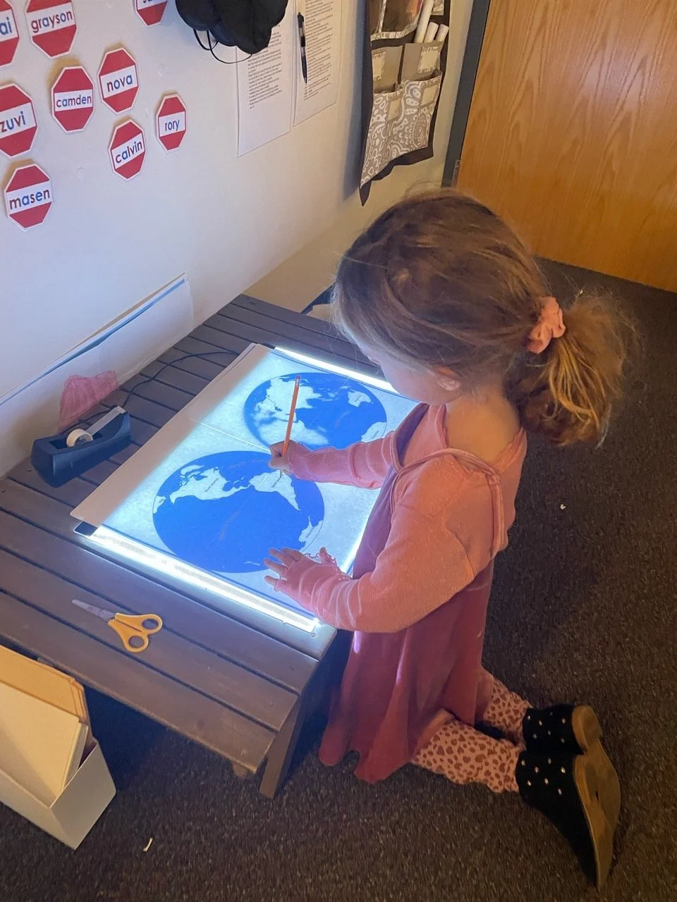 Kindergarten+ learner at Acton Academy Columbus in the Montessori Studio