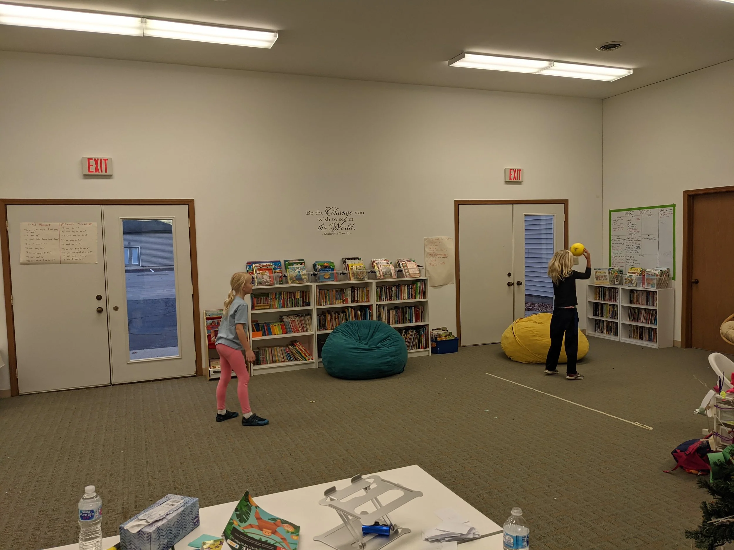 Students playing games at one room schoolhouse