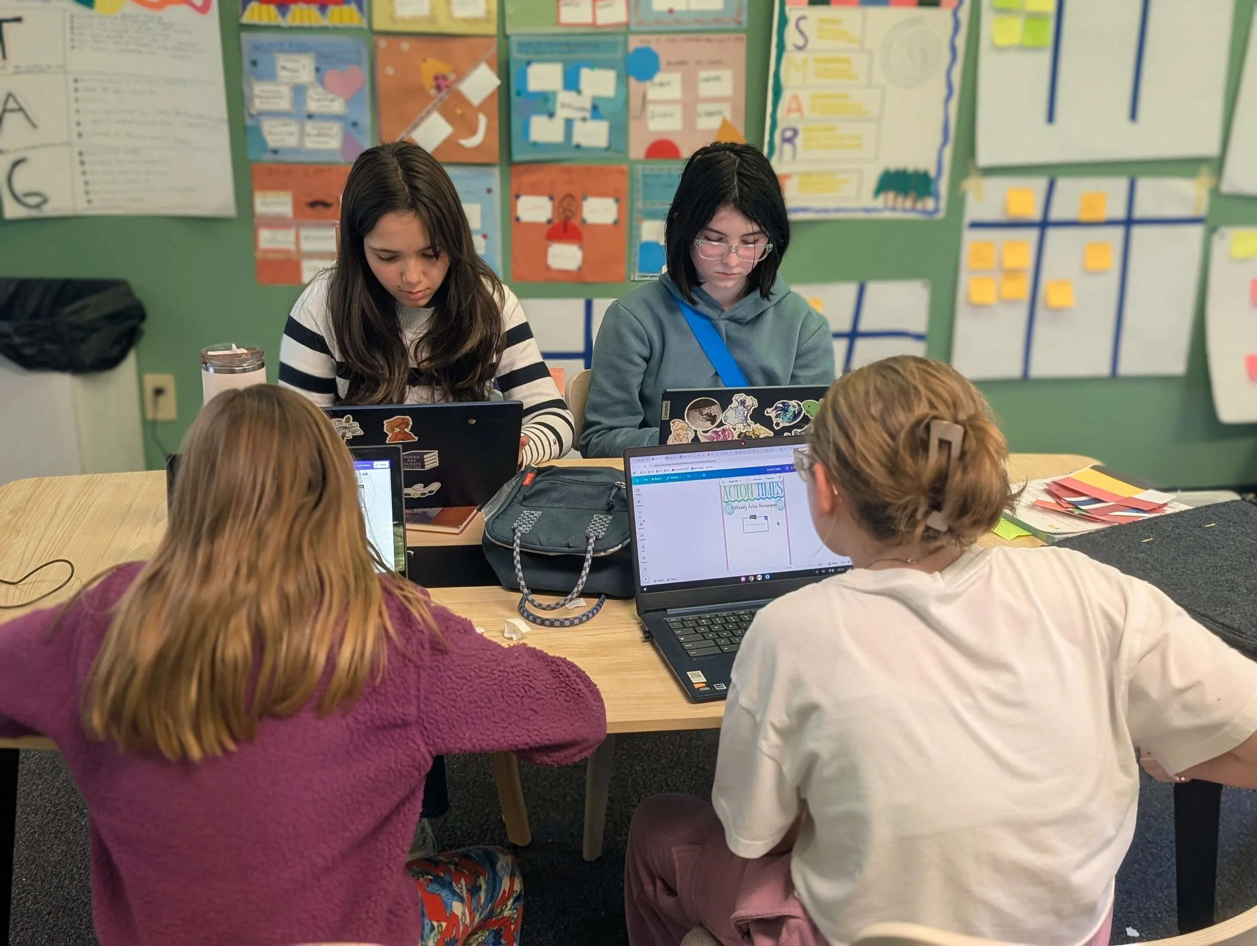 Microschool (Acton Academy Columbus) students creating the school's first newsletter